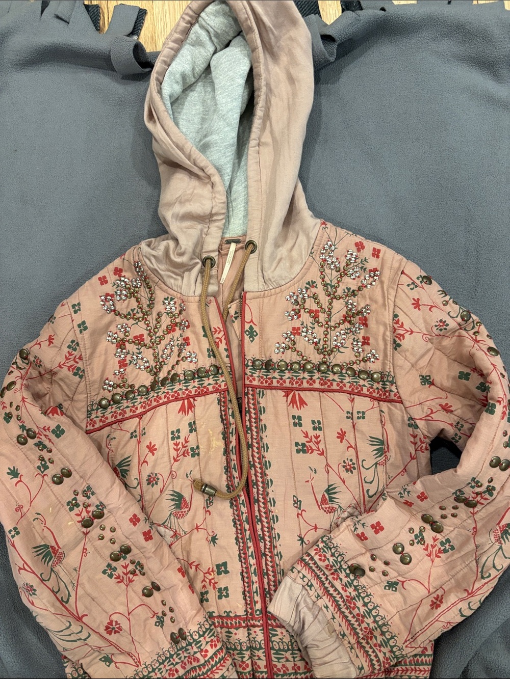 Patterned Pink Hooded Jacket